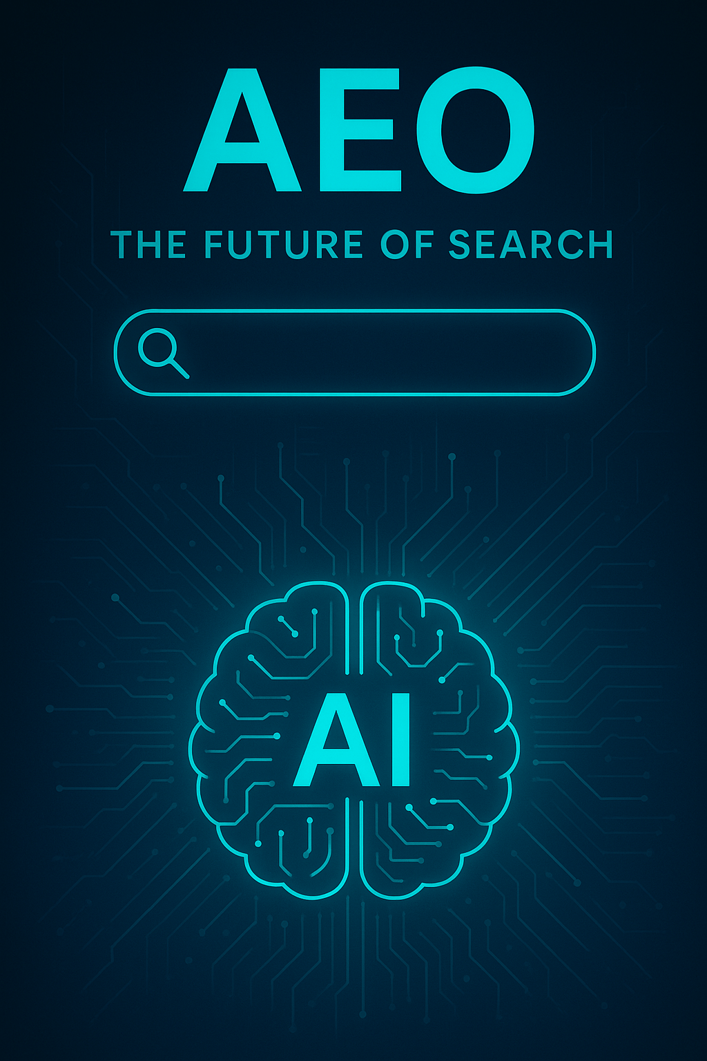 lead generation services AEO Futuristic digital design showcasing Answer Engine Optimization (AEO) – The Future of Search by Condor Marketing, featuring glowing AI circuitry and modern search interface symbolizing next-generation search technology
